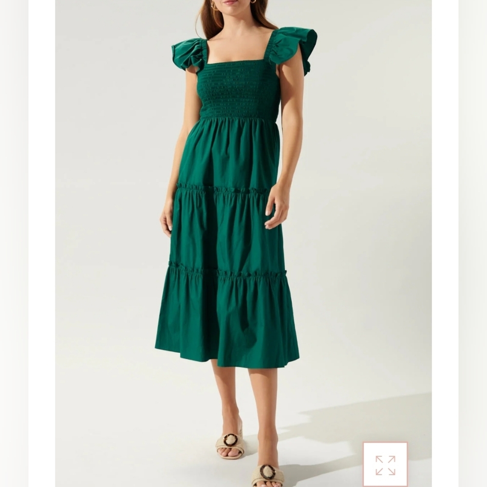 Smocked Green Cotton Tiered Sundress NWT
